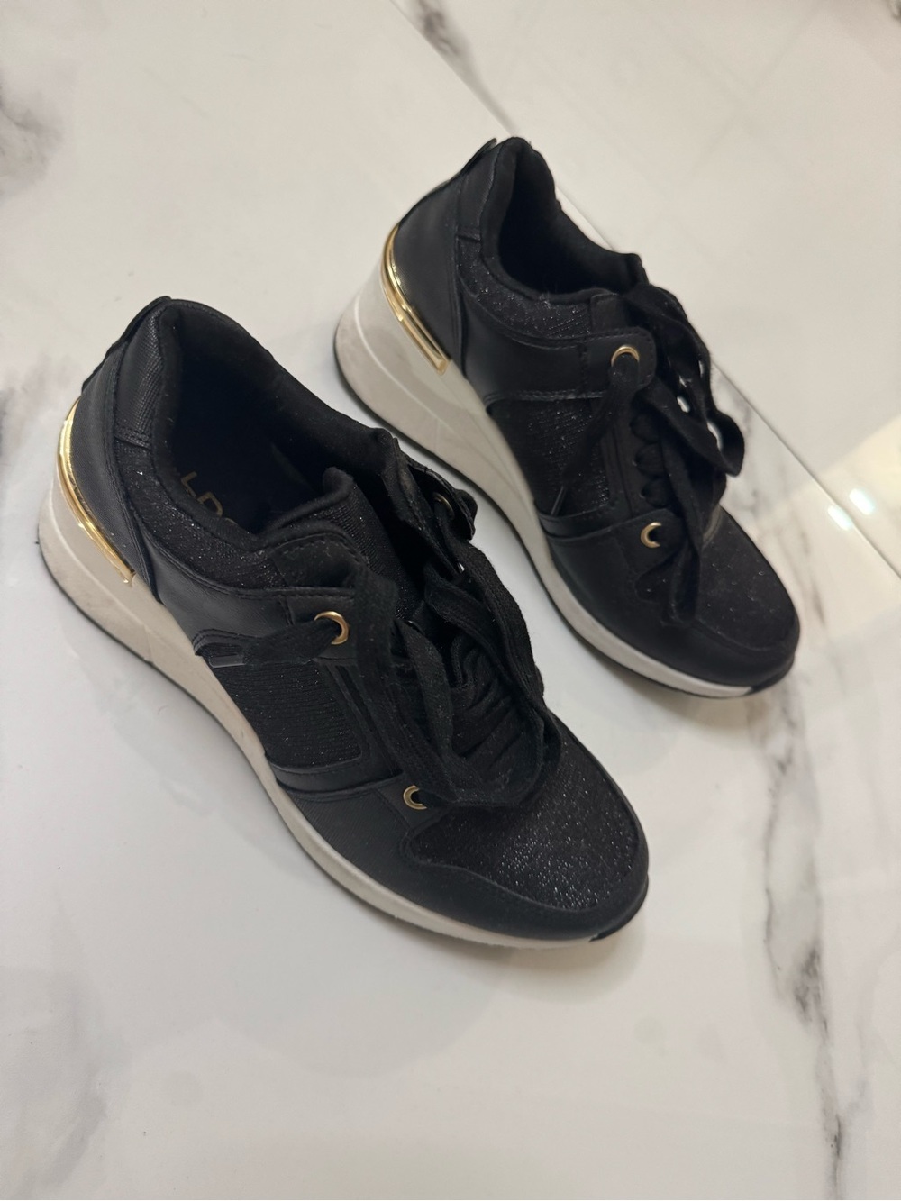 Aldo Black Sneakers with Gold Trim